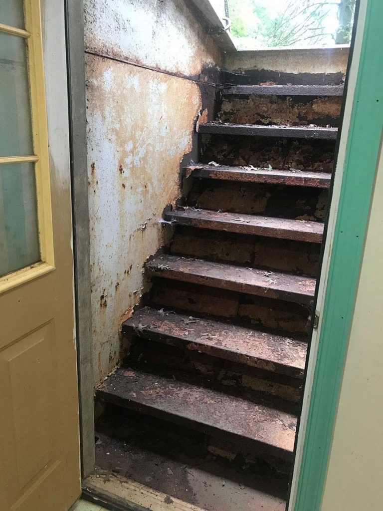 Before remove those dangerous, worn out metal stairs and install new Permentry Precast Concrete stairs with a Bilco Door in BETHEL CHURCH ROAD – PARKERSFORD